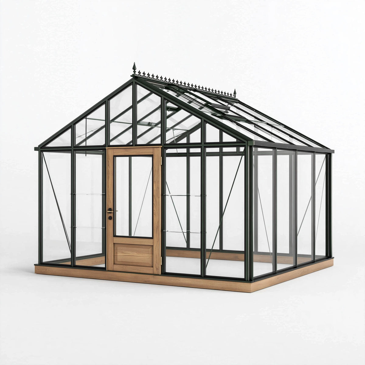 Gewächshaus 300 x 240 x 260 cm Metall und Glas Schwarz Braun viktorianischer Stil mit Tür