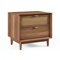 Nachttisch 50 x 40 x 60 cm Holzoptik Braun mit Rattangeflecht und 2 Schubladen