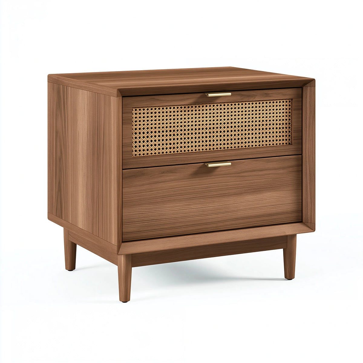 Nachttisch 50 x 40 x 60 cm Holzoptik Braun mit Rattangeflecht und 2 Schubladen