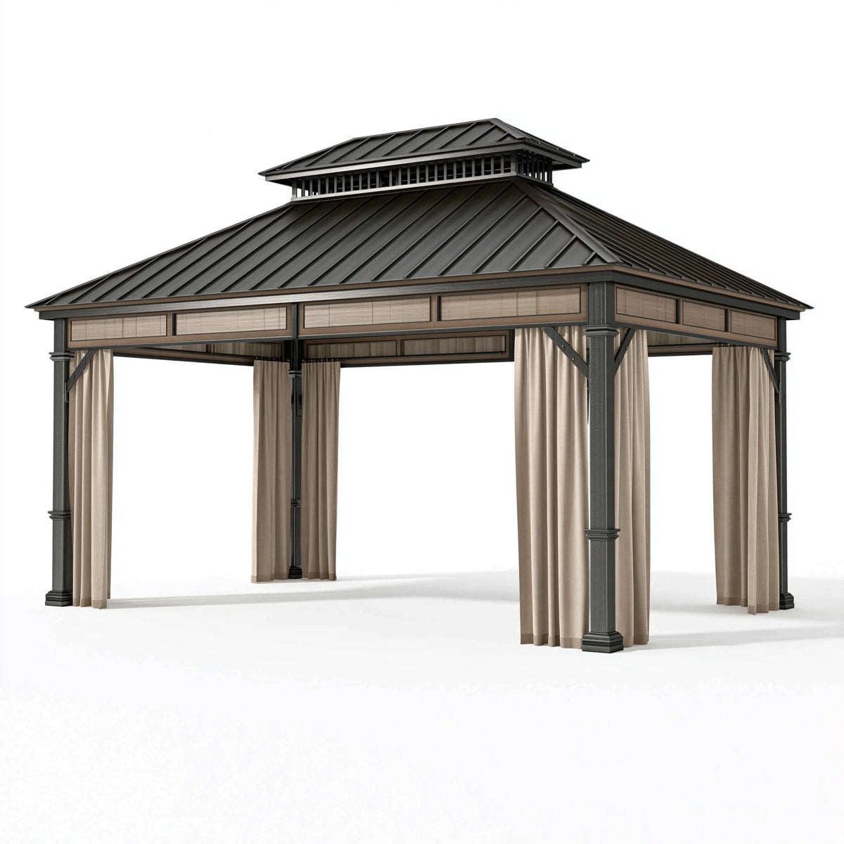 Pavillon 400 x 300 x 300 cm Metall Anthrazit mit Seitenteilen und Lüftungsdach