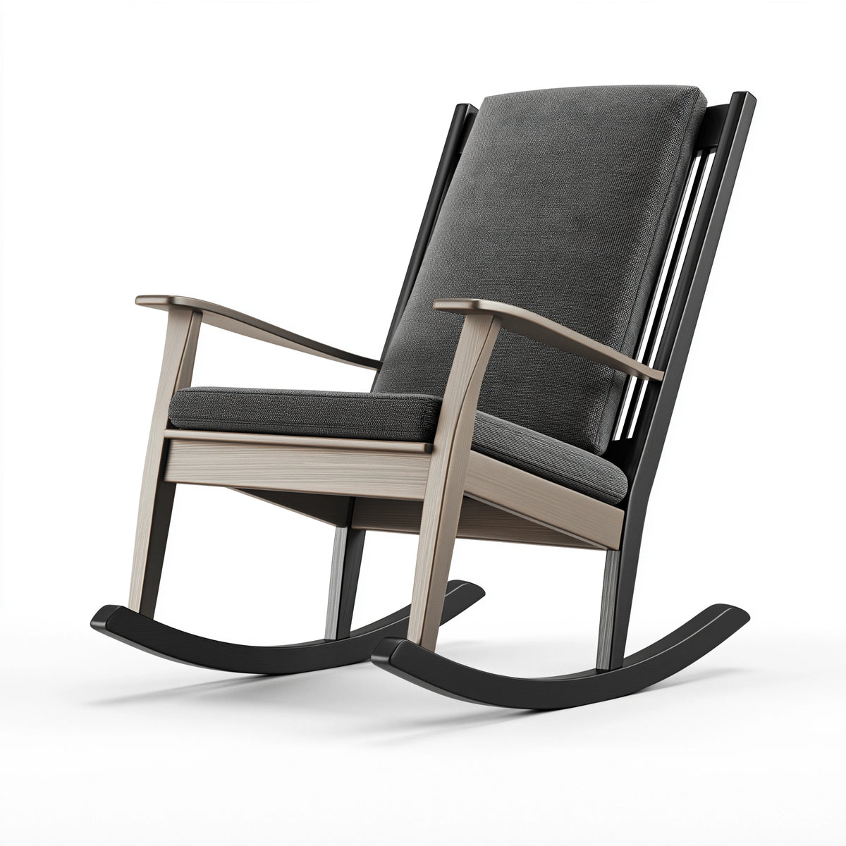 Schaukelstuhl 68 x 92 x 105 cm aus Holz und Textil in Grau Schwarz mit Armlehnen