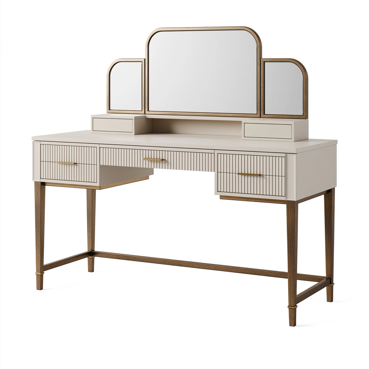 Schminktisch-Set 120 x 50 x 145 cm Holzwerkstoff Weiß/Braun mit Dreifachspiegel und Schubladen