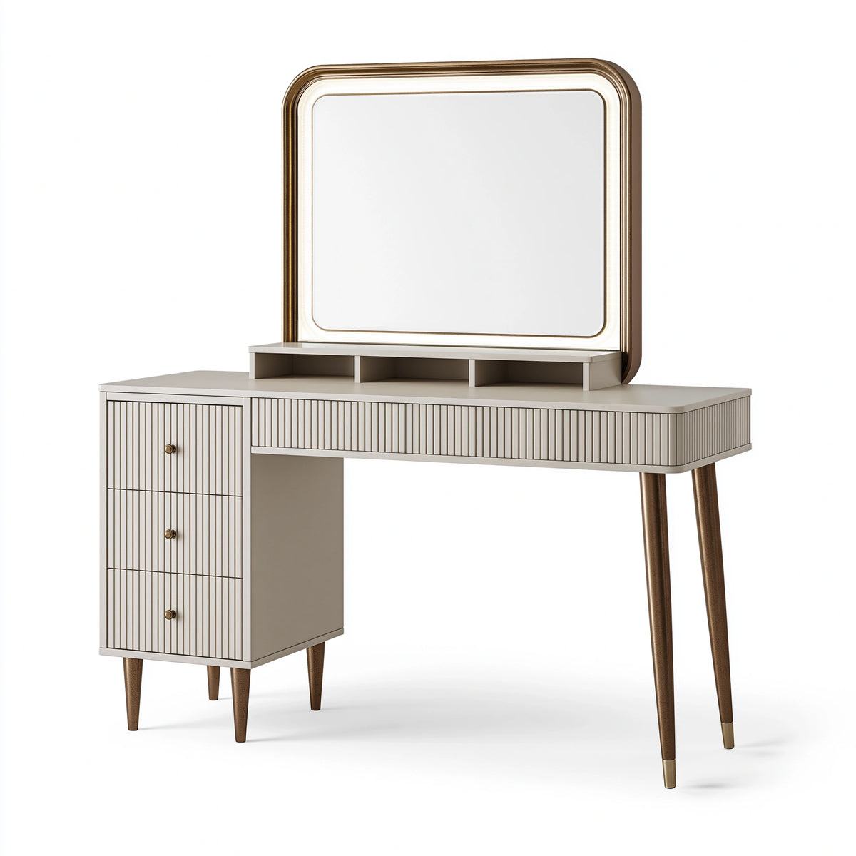 Schminktisch 120 x 45 x 145 cm aus Holzwerkstoff Beige/Braun mit Spiegel und Schubladen im Retro-Stil