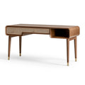 Schreibtisch 120 x 55 x 76 cm Holz Walnussbraun mit Rattangeflecht Retro-Stil