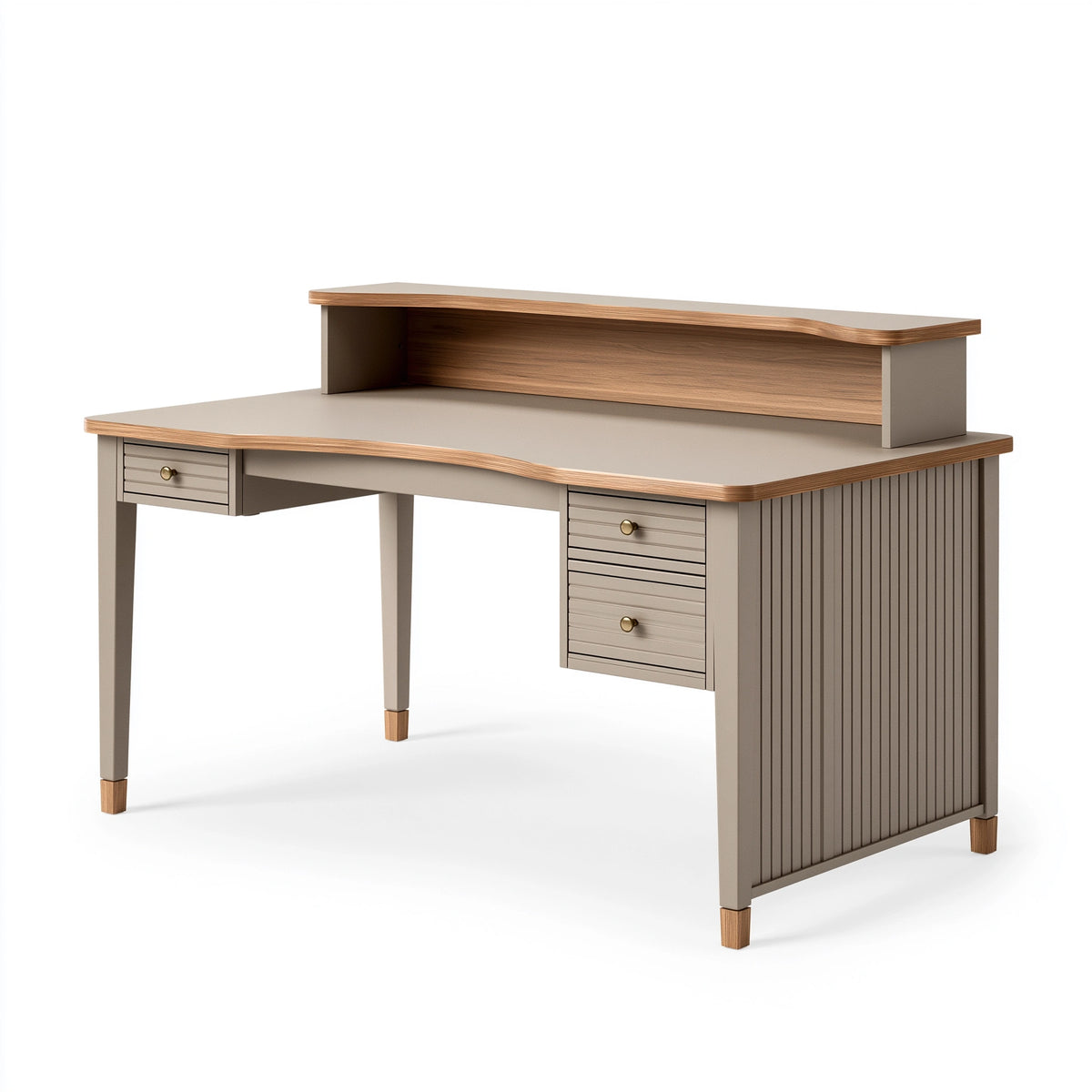 Schreibtisch 140 x 60 x 110 cm in Beige und Holzoptik mit Stauraum