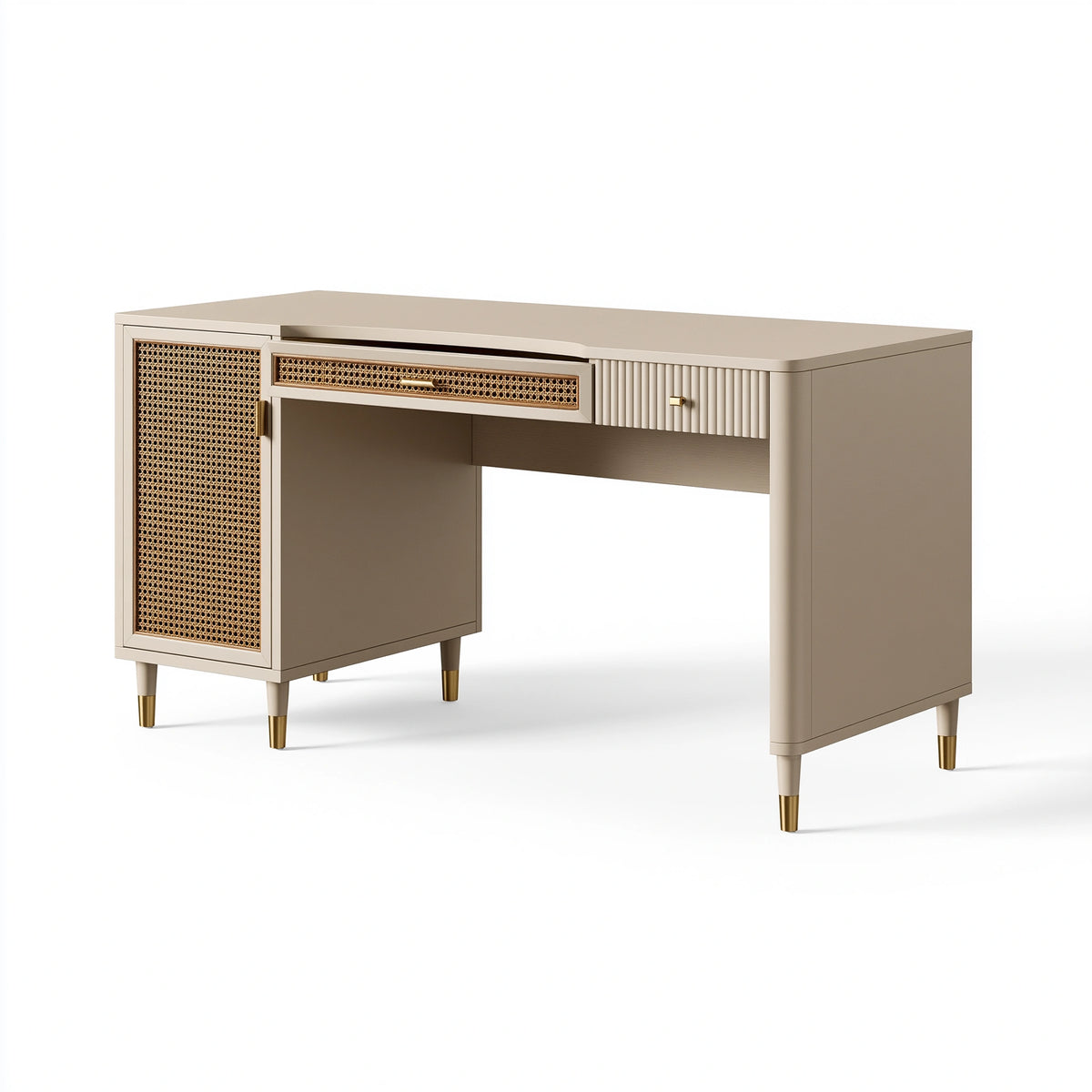 Schreibtisch 120 x 55 x 76 cm Holzwerkstoff Beige mit Rattangeflecht moderner Stauraum