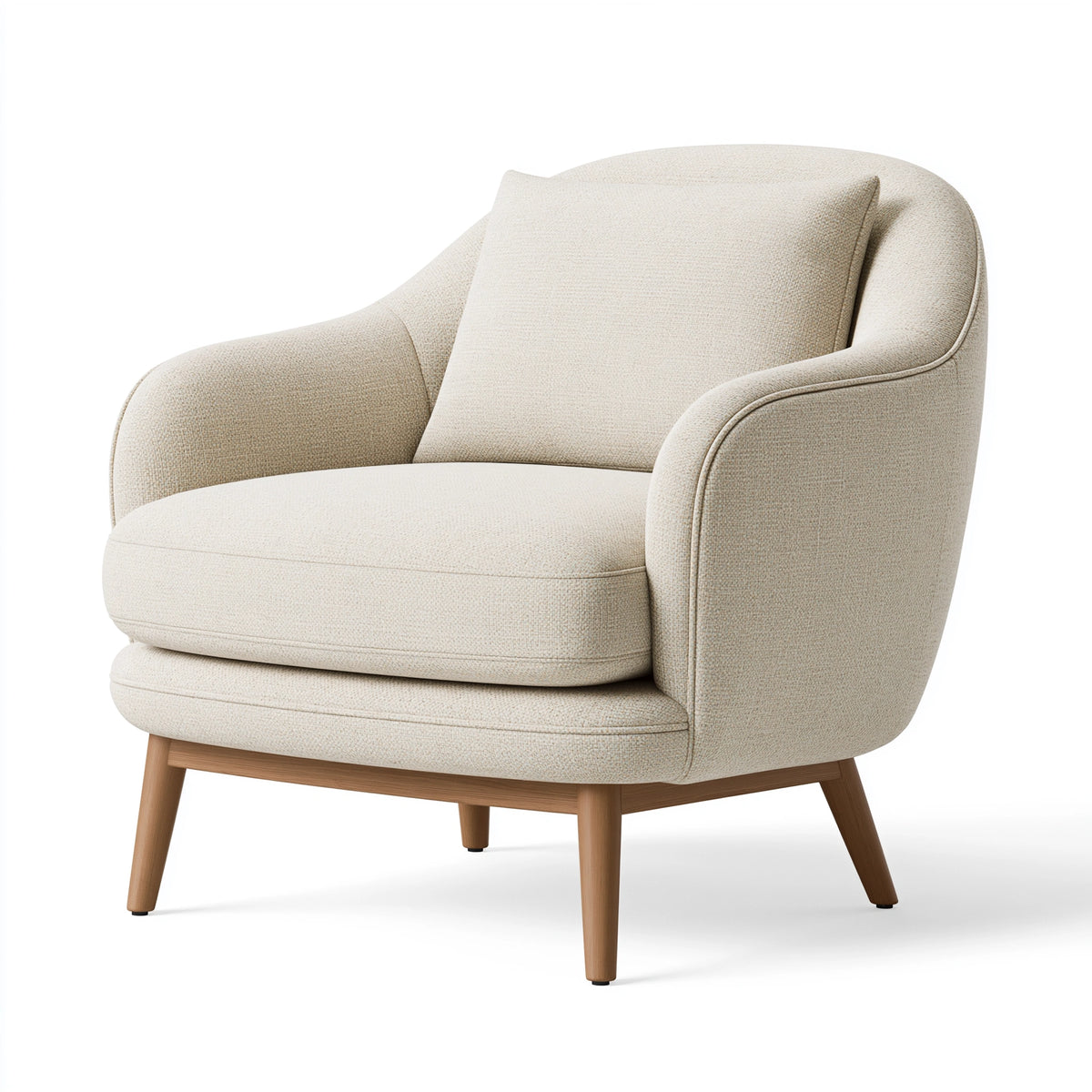 Sessel 82 x 85 x 88 cm in Creme mit Textilbezug und Holzfüßen - gepolsterter Wohnzimmersessel