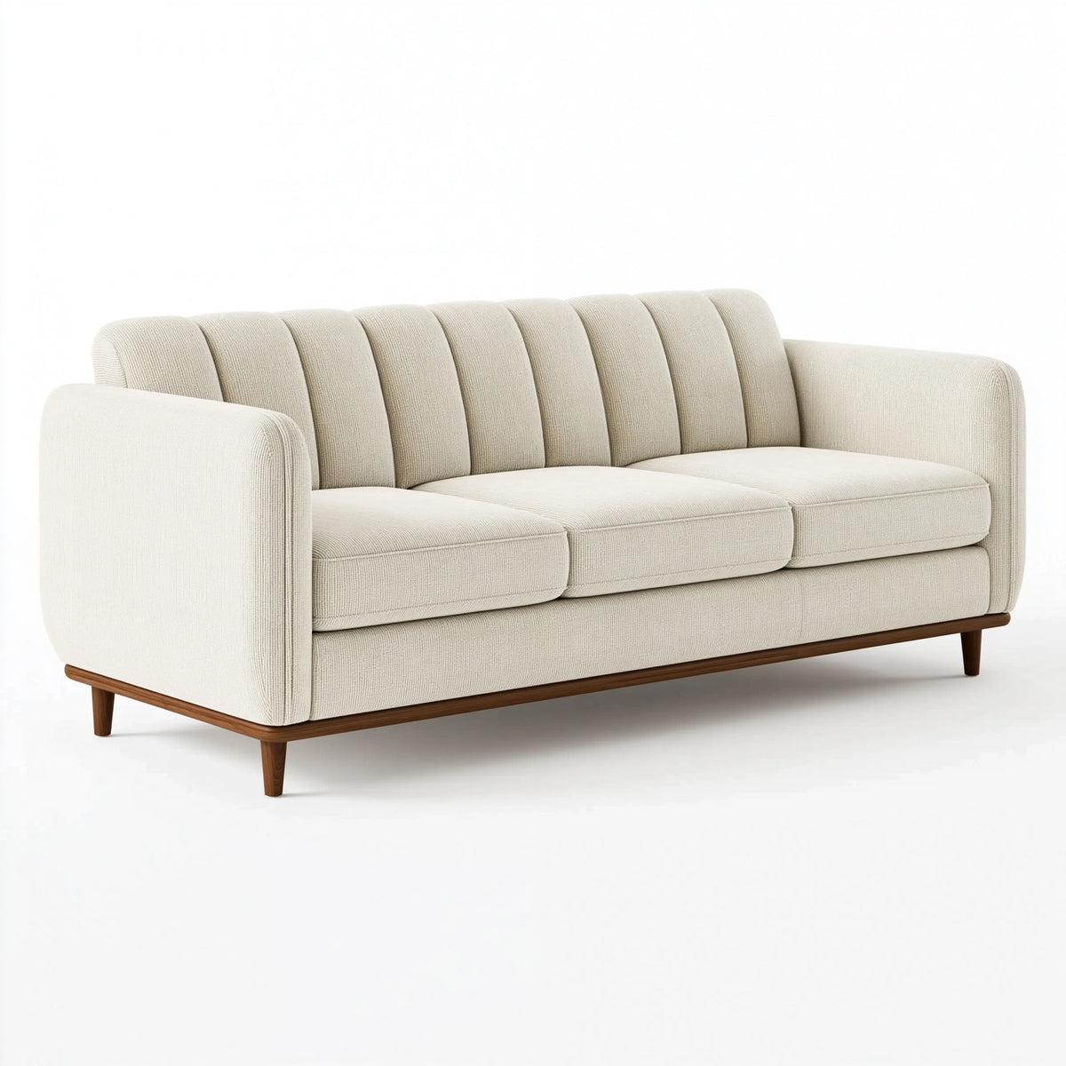 3-Sitzer Sofa 220 x 90 x 85 cm in Creme mit geripptem Textilbezug und Holzfüßen - Modern