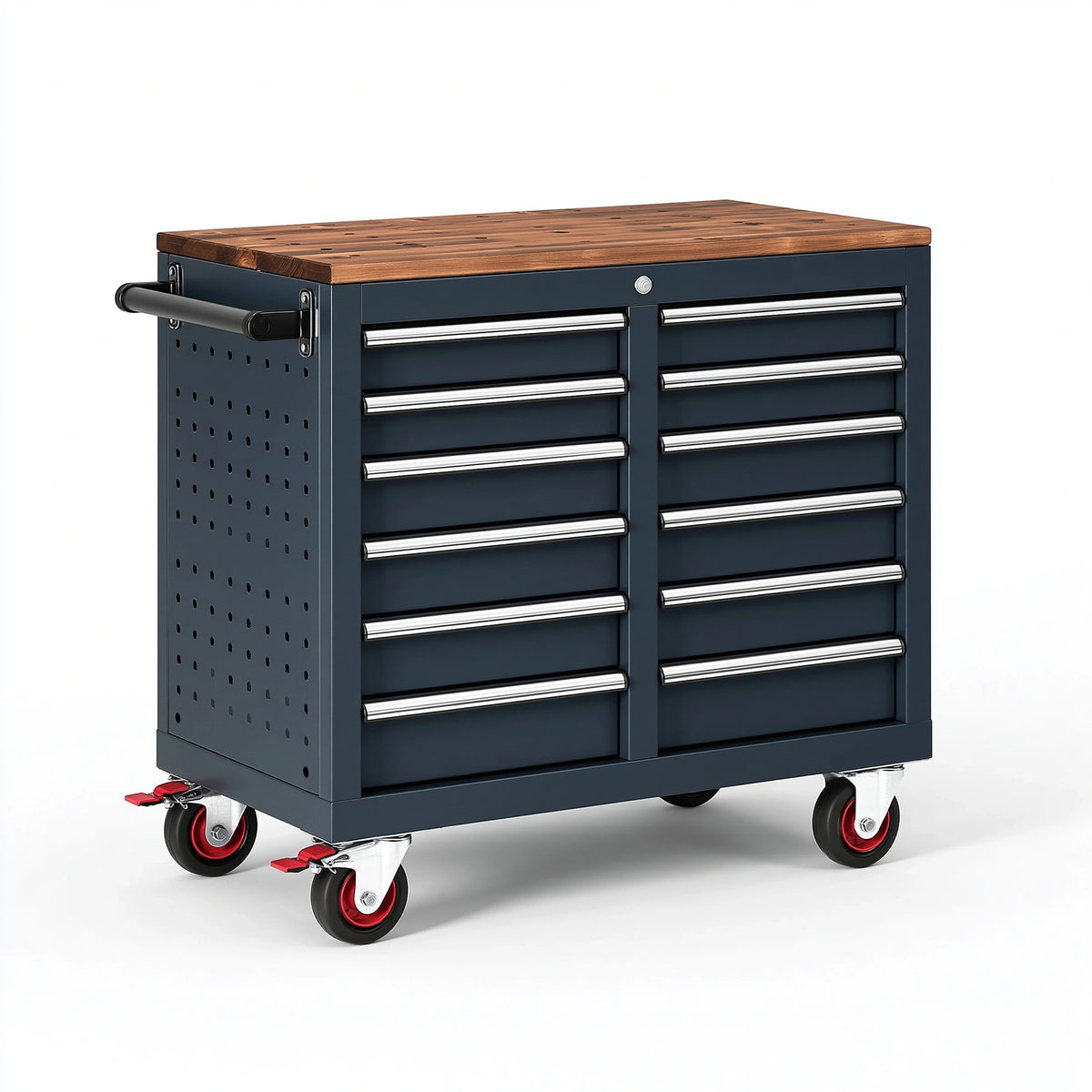 Werkzeugwagen 85 x 46 x 95 cm Stahl Holz Dunkelblau mobiler Werkstattwagen mit 10 Schubladen