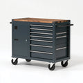 Werkzeugwagen 100 x 50 x 95 cm aus Stahl Dunkelgrau mit Holzarbeitsplatte und 7 Schubladen