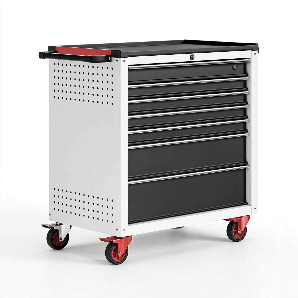 Werkzeugwagen 77 x 46 x 98 cm Stahl Schwarz Weiß Rot mit 7 Schubladen fahrbar
