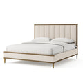 Polsterbett 180 x 200 cm Beige Metallgestell mit vertikalem Kopfteil