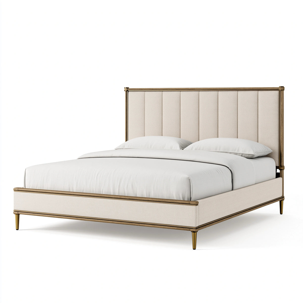 Polsterbett 180 x 200 cm Beige Metallgestell mit vertikalem Kopfteil