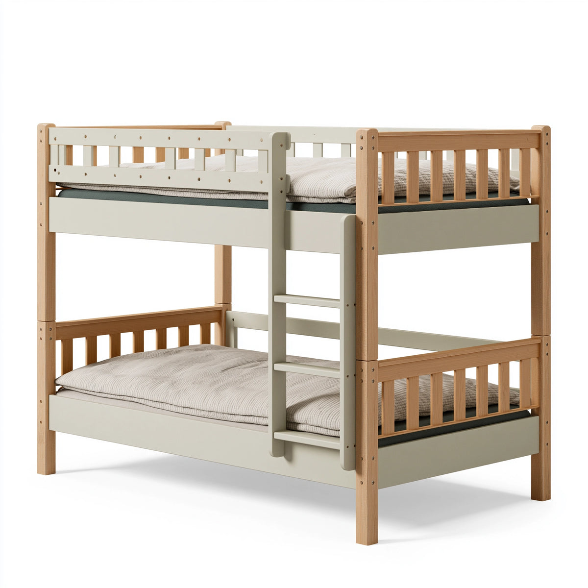 Etagenbett 90 x 200 cm Holz Naturweiß mit Leiter für Kinderzimmer