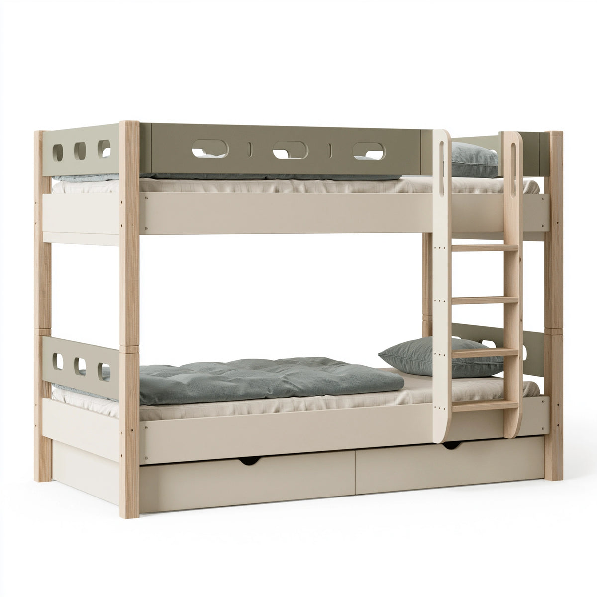 Etagenbett 90 x 200 cm Holz Beige Grau mit Leiter und Stauraum