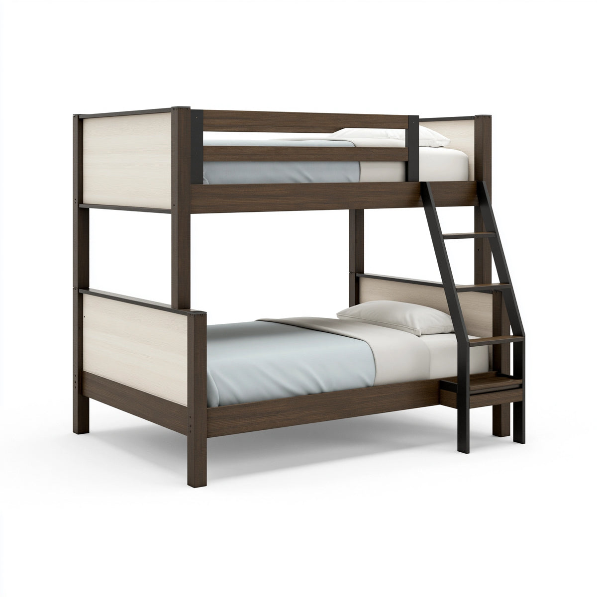 Etagenbett 90 x 200 cm Holzwerkstoff Dunkelbraun Weiß platzsparend mit Leiter