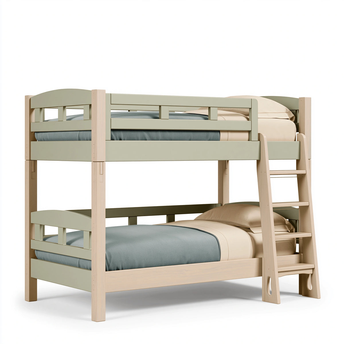 Etagenbett 90 x 200 cm aus Holz in Salbeigrün Natur - Kinderbett mit Leiter
