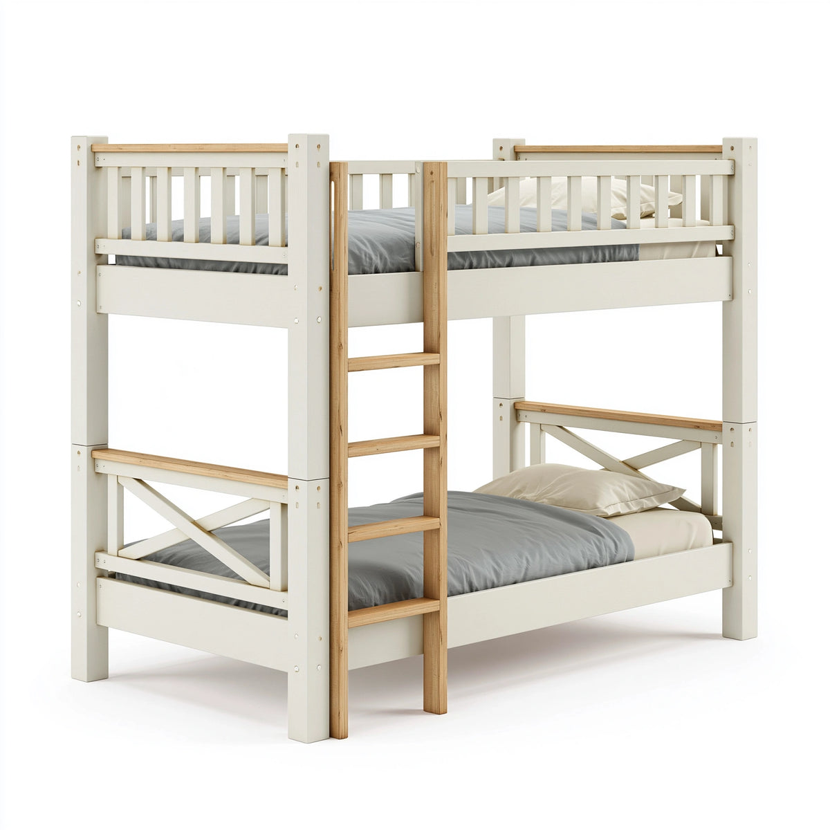Etagenbett 90 x 200 cm Holz Weiß Natur mit Leiter skandinavischer Stil